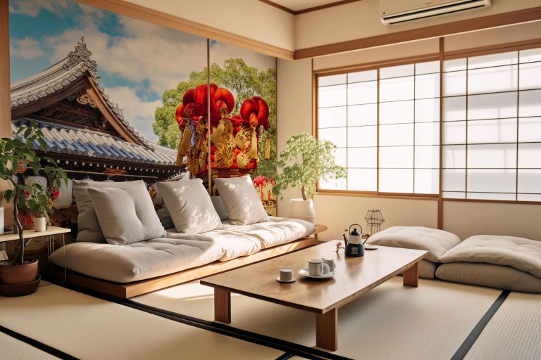 太鼓台の写真を壁紙にした部屋